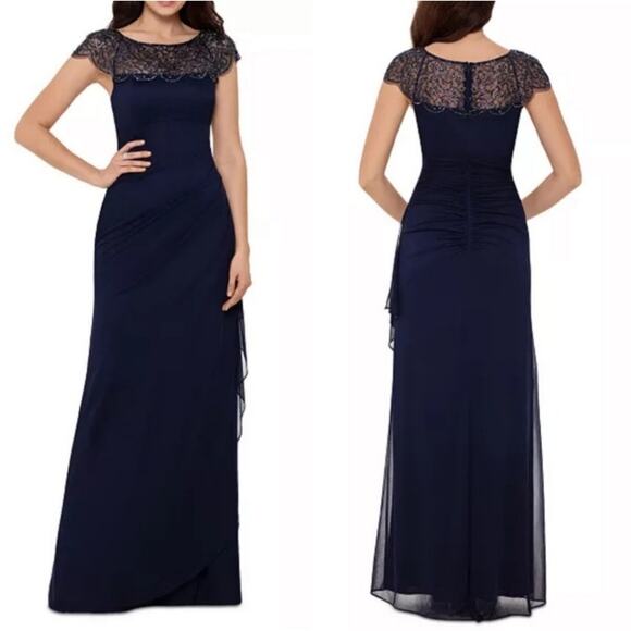 XSCAPE Beaded-Detail Gown Navy Blue Size 18W‎ Formal Gown Mother of the Bride - Picture 1 of 9